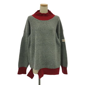 【美品】 MARNI / マルニ | 2023AW | LONG SLEEVES LOOSE FIT SWEATER リブニット | 42 | グレー/レッド | レディース