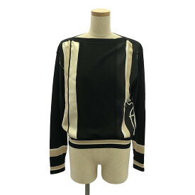 【美品】 HERMES / エルメス | 2023SS | エクスリブリス ツイルレーヌ / カシミヤ シルク 異素材 切替 総柄 スカーフ ニット | 34 | ブラック | レディース