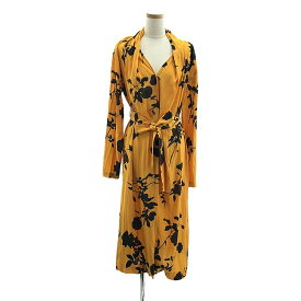 【クリアランスSALE最大15%OFF〜8/17(日)まで】DRIES VAN NOTEN / ドリスヴァンノッテン | 2019AW | フラワープリント ベルト付 ガウン コート | 38 | イエロー/ブラック | レディース