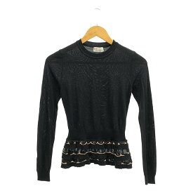 RED VALENTINO / レッドヴァレンティノ | 裾フリル クルーネック ニット | ブラック | レディース