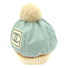 【美品】 CHANEL / シャネル | スポーツライン ココマーク ニットキャップ | M | ライトブルー / ベージュ / ホワイト / グレー | レディース