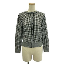 Christian Dior / クリスチャンディオール | カシミヤ シルク 千鳥格子 ワンポイントロゴ ニット カーディガン | 38 | ブラック/ホワイト | レディース