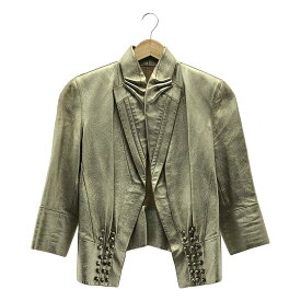 LOEWE / ロエベ | タック ボタンデティール レザー ジャケット | 36 | シルバー | レディース