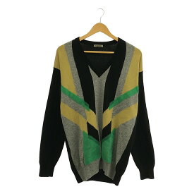 BOTTEGA VENETA / ボッテガヴェネタ | 2015AW | トーマス・マイヤー期 / ウール 幾何学柄 Vネックニット | 46 | ブラック/グレー/グリーン | メンズ