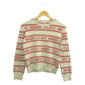 KENZO / ケンゾー | コットン ナイロン ボーダー ロゴ ニット | XS | ベージュ/レッド | レディース