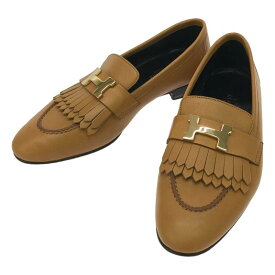 【美品】 HERMES / エルメス | ロワイヤル コンスタンス Hロゴ / レザー キルト フリンジ ローファー 革靴 | 35 1/2 | ブラウン | レディース