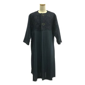 【美品】 tricot COMME des GARCONS / トリココムデギャルソン | 2018SS | ジャガード プリーツ ドッキング ノーカラー コート | M | ネイビー | レディース