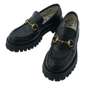 【美品】 GUCCI / グッチ | Forsebit Bee Loafer ビー / シャイニースムースレザー ホースビット ラグソール ローファ | 38 | ブラック/ゴールド | レディース