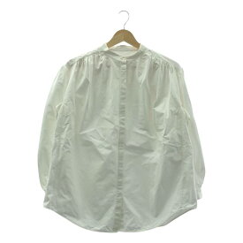 JIL SANDER / ジルサンダー | コットン バンドカラー ギャザー パフスリーブ ブラウス | 32 | ホワイト | レディース