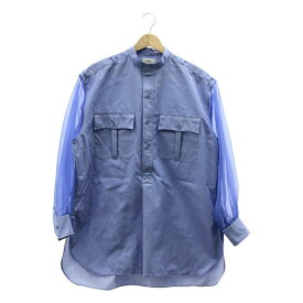 HYKE / ハイク | 2021SS | GROSGRAIN SHIRT シアースリーブ バンドカラー コットン シャツ | 1 | ブルー | レディース