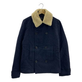 A.P.C. / アーペーセー | 襟ムートン ヘリンボーンツイード Pコート ピーコート | XS | ネイビー / アイボリー | メンズ