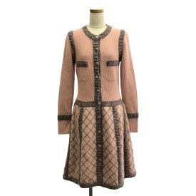【新品】 CHANEL / シャネル | シルク カシミヤ モヘア カメリア 釦 マトラッセ ニット カーディガン ワンピース | 34 | ピンク | レディース