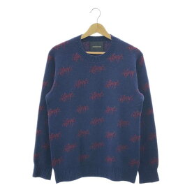 UNDER COVER / アンダーカバー | SLASH総柄 ウールカシミヤ クルーネック ニット | 2 | ネイビー / バーガンディー | メンズ