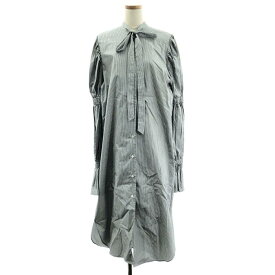 DRIES VAN NOTEN / ドリスヴァンノッテン | コットン ストライプ ギャザー ワンピース | 36 | ブラック / ホワイト | レディース