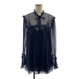 【美品】 GUCCI / グッチ | 657801 / silk 100％ / シルク フリル ラッフル シフォン ボリューム シャツ ブラウス / インナー付き | 42 | ダークネイビー | レディース