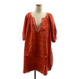 MYLAN / マイラン | キーネック レース切替 リネン ワンピース | F | オレンジ系 | レディース