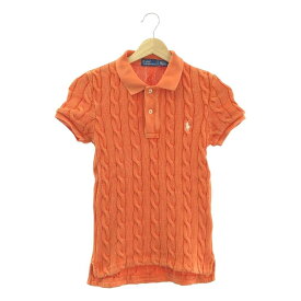 【美品】 POLO BY RALPH LAUREN / ポロバイラルフローレン | ウォッシュド加工 コットン ケーブルニット ポロシャツ | S | オレンジ | レディース