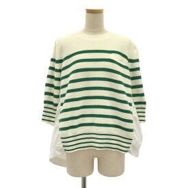 sacai / サカイ | 異素材 切替 ドッキング ギャザースリーブ ニット シャツ ブラウス | 3 | アイボリー/ホワイト/グリーン | レディース