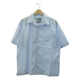 【美品】 PRADA / プラダ | 2025SS | ダブルマッチ ストライプ 切替 オープンカラー 半袖シャツ | S | ブルー | メンズ