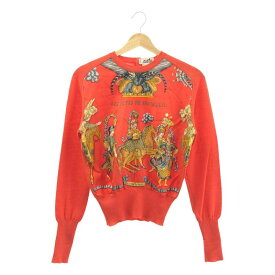 HERMES / エルメス | LES FETES DU ROI SOLEIL 太陽王の祝典 / シルクスカーフ 切替 ウールニット バックセリアボタン | 36 | レッド | レディース