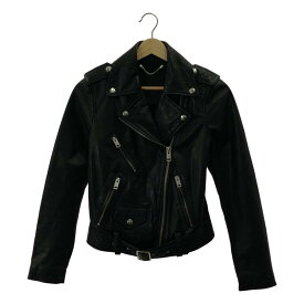 【美品】 DIESEL / ディーゼル | 牛革 カウレザー バックプリント ダブルライダース ジャケット / 総裏地 | XXS | ブラック | レディース