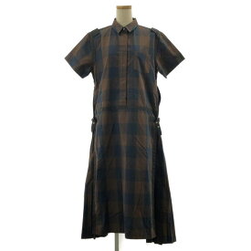 sacai / サカイ | コットン ポプリン チェック ワンピース | 3 | ネイビー / ブラウン | レディース