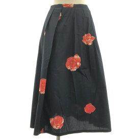 Agnes b. / アニエスベー | バラ プリント タック フレア ロングスカート | 36 | ネイビー/レッド | レディース