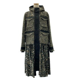 【美品】 sacai / サカイ | Tweed Coat / ツイード プリーツ 転写プリント フーデッドコート | 1 | マルチカラー | レディース
