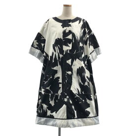 DRIES VAN NOTEN / ドリスヴァンノッテン | コットン 総柄 オーバーシルエット インサイドアウト ワンピース | 36 | ホワイト/ブラック | レディース