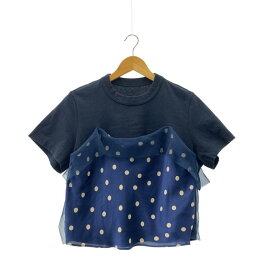 sacai / サカイ | ドット シアー 異素材切替 カットソー | 1 | ネイビー/ブルー/ホワイト | レディース