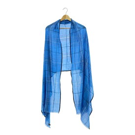【美品】 denis colomb / デニスコロン | カシミヤ チェック 大判 フリンジ ストール | ライトブルー