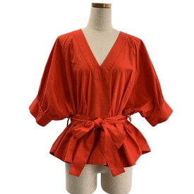 KANAKO SAKAI / カナコサカイ | 2023SS | コットン Vネック ギャザー ブラウス シャツ | 36 | レッド | レディース