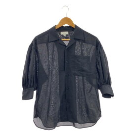 【美品】 HYKE / ハイク | 2025SS | ロゴボタン ボリュームスリーブ オープンカラー シャツ ブラウス | 1 | ブラック | レディース