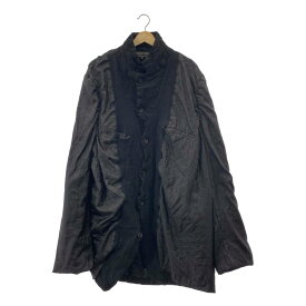 【美品】 COMME des GARCONS HOMME PLUS / コムデギャルソンオムプリュス | 2021AW | ウール縮絨 レオパード柄 リバーシブル ねじれ ロングジャケット | XL | ブラック | メンズ
