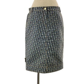 Christian Dior / クリスチャンディオール | 総柄 オブリーク ジャガード ロゴボタン バックスリット スカート | 38 | グレー/ネイビー系 | レディース