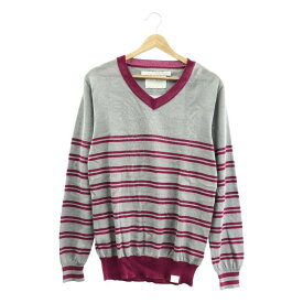 【美品】 White Mountaineering / ホワイトマウンテニアリング | シルク混 ボーダー Vネックニット | 1 | グレー / パープル | メンズ