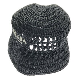 【美品】 PRADA / プラダ | クロケット ストロー バケットハット | M | ブラック | レディース