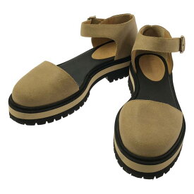 【美品】 MM6 Maison Martin Margiela / エムエムシックスメゾンマルタンマルジェラ | レザー ラウンドトゥ ストラップ サンダル | 37 | ベージュ/ブラック | レディース