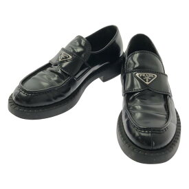 PRADA / プラダ | トライアングルロゴプレート チョコレート ブラッシュドレザー ローファー | 8 1/2 | ブラック | メンズ