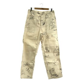 【美品】 Engineered Garments / エンジニアドガーメンツ | ANIMAL PRINT 6.5oz FLAT TWILL FATIGUE PANTS / 総柄 ドローストリング ベイカー ワイド パンツ | S | NATURAL | メンズ