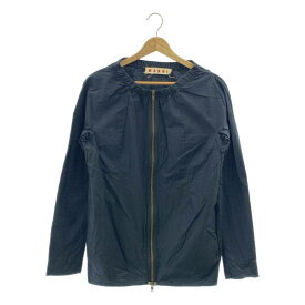 MARNI / マルニ | コットン ノーカラー ジップアップ ジャケット | 38 | ネイビー | レディース