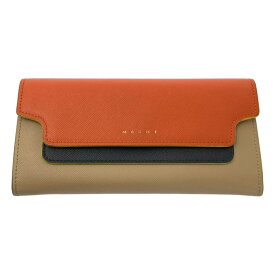 MARNI / マルニ | トランク ロゴ フラップ ウォレット 長財布 | オレンジ/ネイビー/ベージュ | レディース