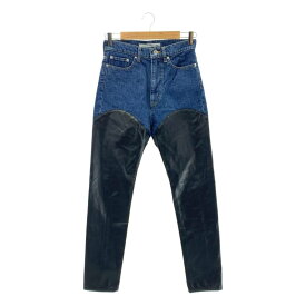 【美品】 JOHN LAWRENCE SULLIVAN / ジョンローレンスサリバン | denim & vegan leather bi-color pantsドッキング デニムパンツ | M | インディゴ/ブラック | レディース