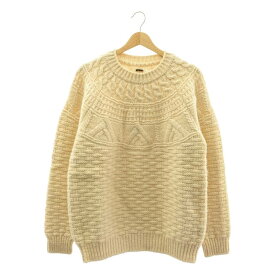 【美品】 BATONER / バトナー | SPREAD ARAN CREW NECK ウール スプレッド アラン クルーネックニット | 3 | ホワイト | メンズ
