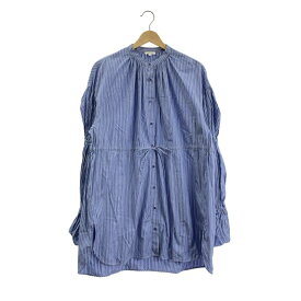 ENFOLD / エンフォルド | コットン ストライプ ギャザー シャツ | 36 | ブルー/ホワイト | レディース