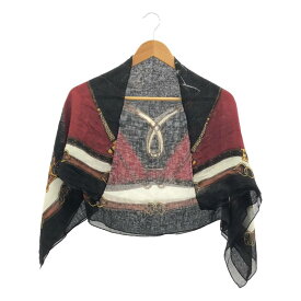 【美品】 Ground Y / グラウンドワイ | 総柄 大判 スカーフ | ブラック/ボルドー