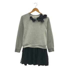 RED VALENTINO / レッドヴァレンティノ | リボン装飾 チュールドッキング スウェット ワンピース | S | グレー | レディース