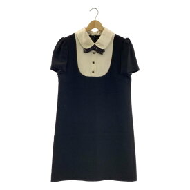 【新品】 miu miu / ミュウミュウ | 2021 | ラウンドカラー スパンコール リボン ロング ワンピース | 40 | ブラック/ベージュ | レディース