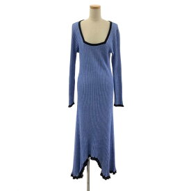 AKANE UTSUNOMIYA / アカネウツノミヤ | スクエアネック ニット フレア ワンピース | 36 | ブルー/ブラック/ホワイト | レディース