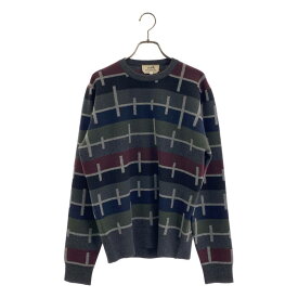 【美品】 HERMES / エルメス | カシミヤ100% ラインパターン クルーネック ニット | S | グレー/ネイビー/ボルドー | メンズ